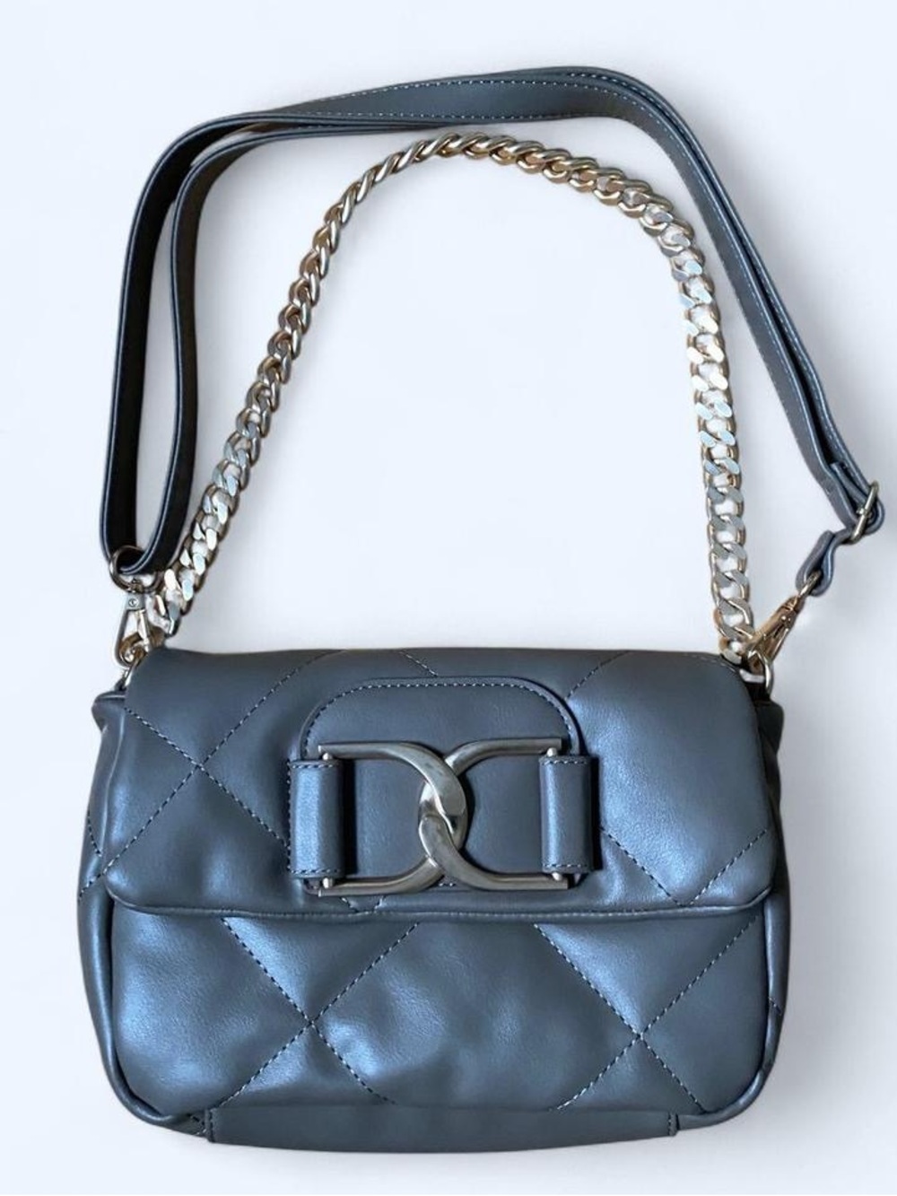 Jessica Simpson Quilted Shoulder Bag with Chain Accent - Gray